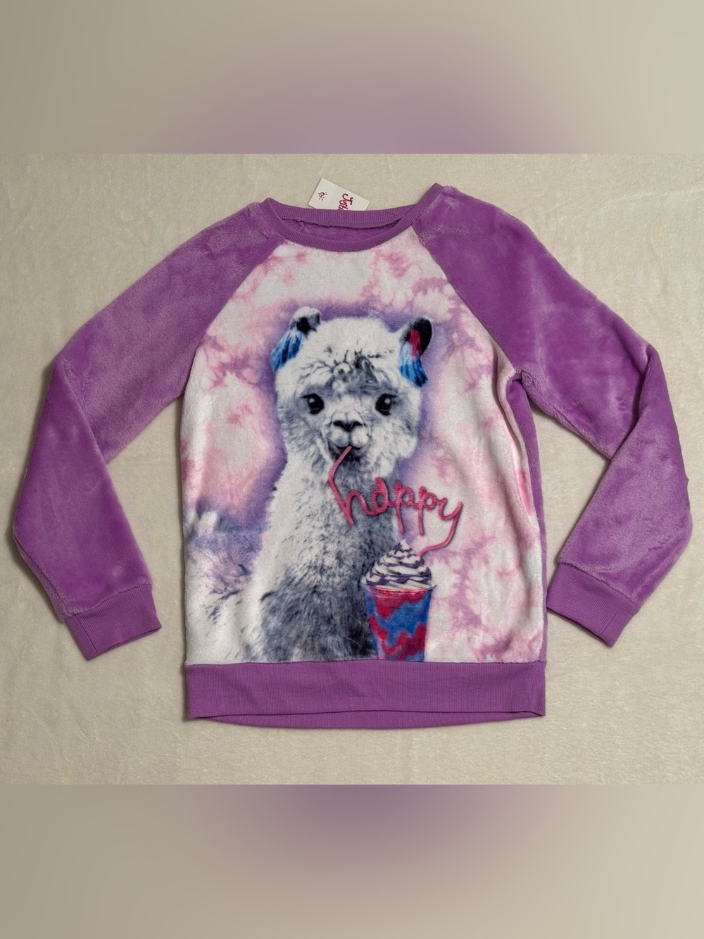 Girls' Justice Purple Llama Graphic Pullover Sweatshirt - Happy Llama